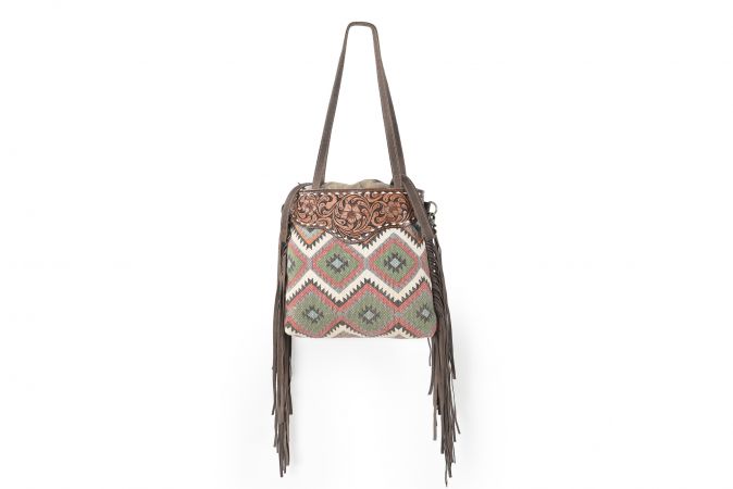 Klassy Cowgirl Canvas and Leather Handbag With Fringe