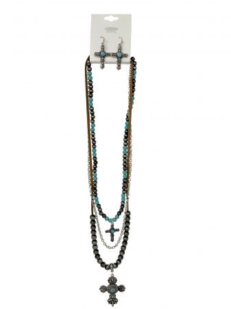 Leather Beaded Turquoise Necklace and Earring Set