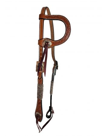 Showman Floral Tooled One Ear Headstall With Rawhide Lace