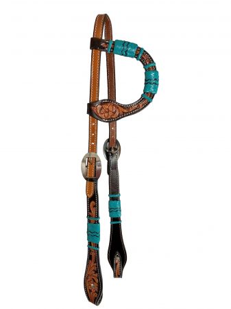 Showman One Ear, Turquoise With Rawhide Lace