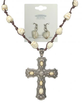 Natural Stone Cross Necklace and Earring Set