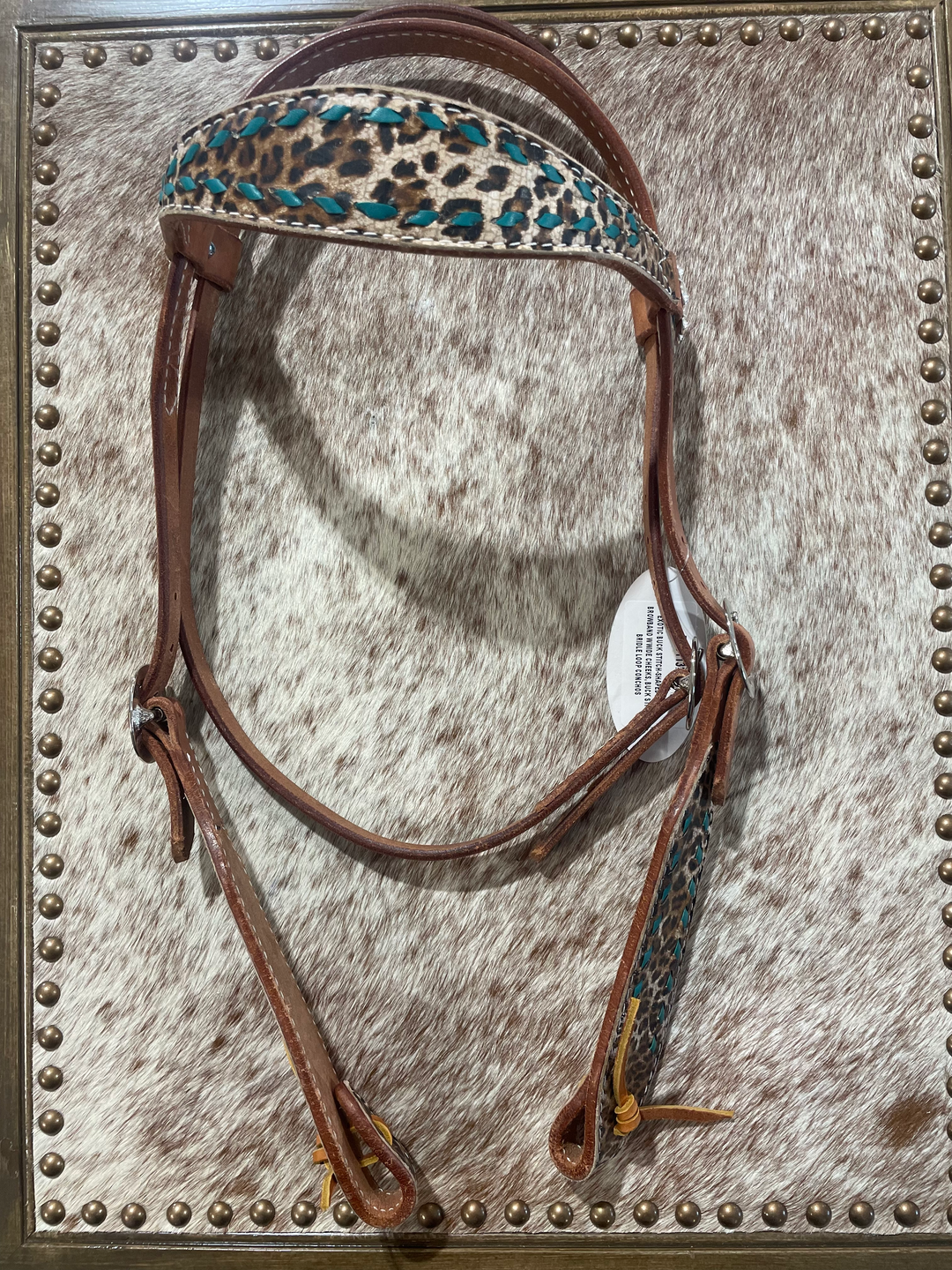 Leather Headstall, Cheetah and Lace